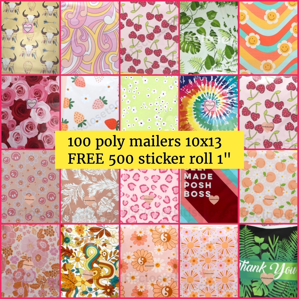 Assorted Patterned 10x13 Poly Mailers - Bright Floral & Fruit Designs